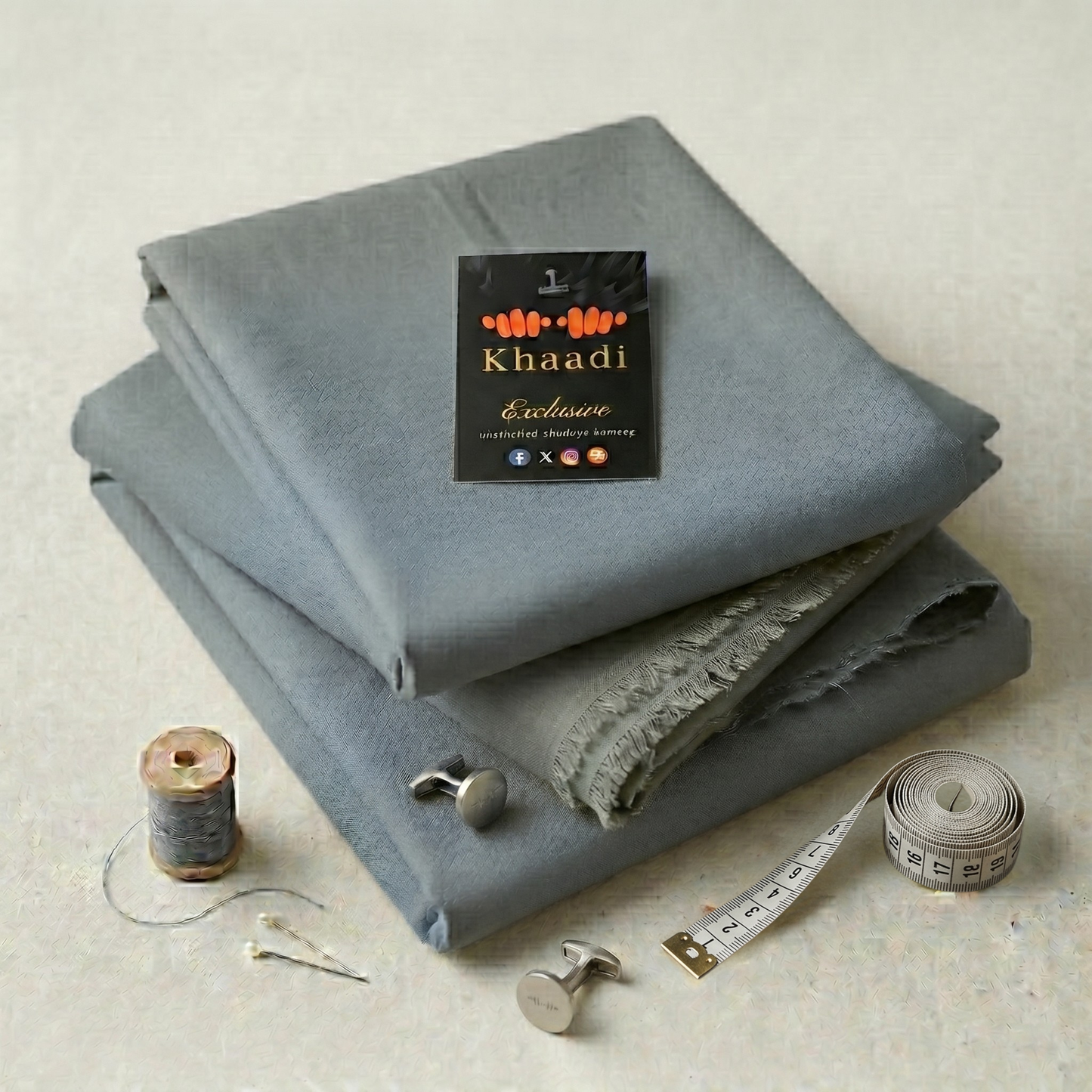 Khaadi unstitched plain suit fabric close up - gray shade