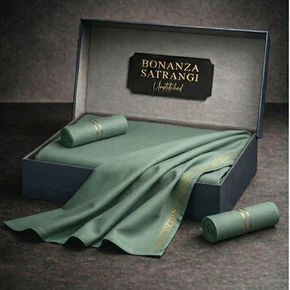 Bonanza Satrangi unstitched men's Cotton Suit |Olive green