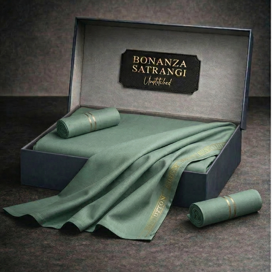 Bonanza Satrangi unstitched men's Cotton Suit |Olive green