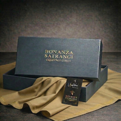 Bonanza Satrangi unstitched men's Cotton Suit | Golden Brown.