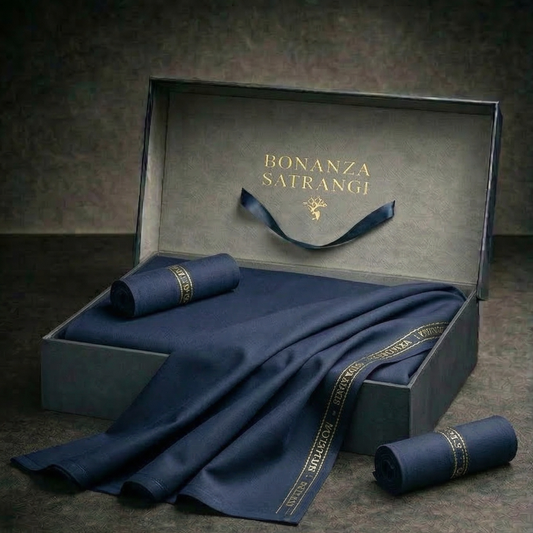 Bonanza Satrangi unstitched men's Cotton Suit |Navy Blue