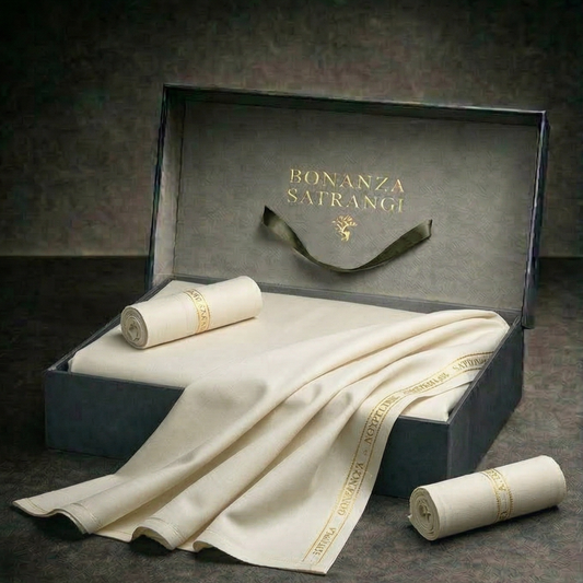 Bonanza Satrangi unstitched men's Cotton Suit | Off White